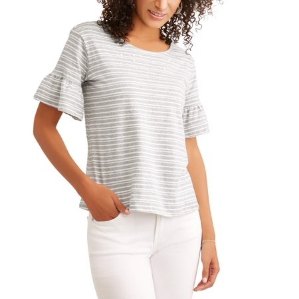 Como Blu Striped Ruffled Sleeve Top | sz 1X
